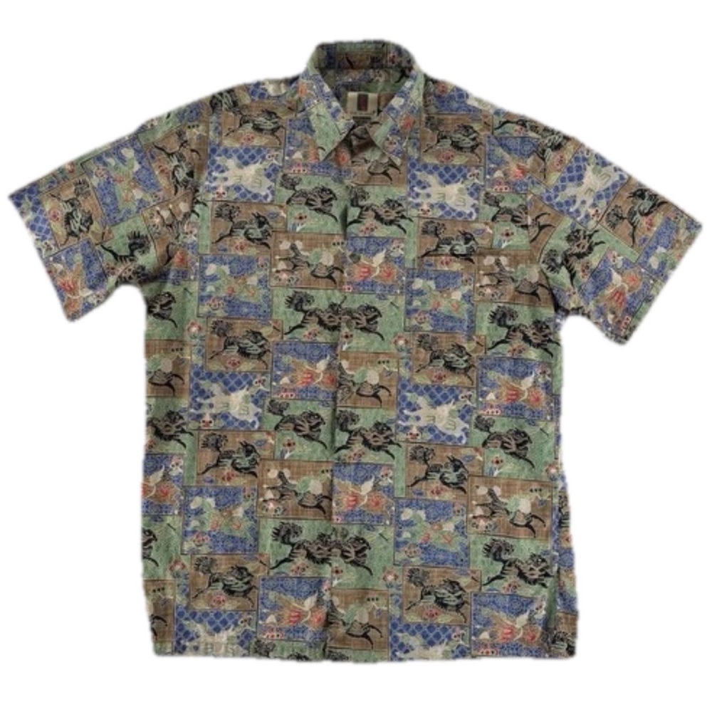 Tori Richard Honolulu Hawaiian Shirt Mens Medium Dragon Print 100% Cotton USA